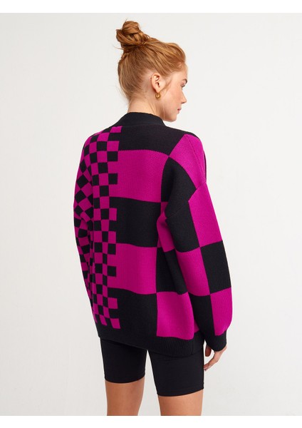 60127 V Yaka Ekose Desenli Triko Hırka-S.ahududu modelleri