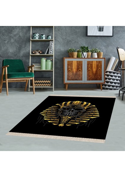 Antik Mısır Kurukafa Desenli Dijital Baskı Yıkanabilir Salon Halı