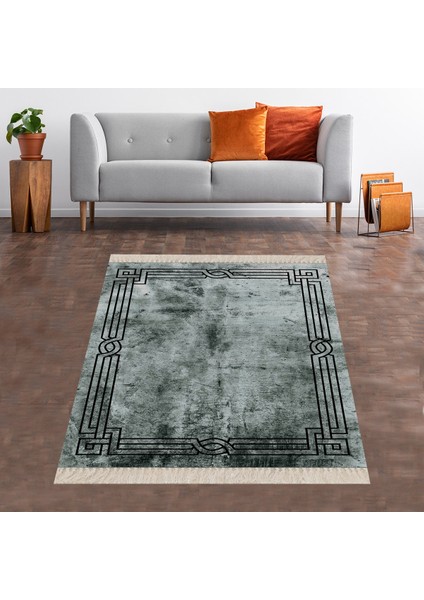Geometrik Çerçeveli Dijital Baskı Yıkanabilir Kaymaz Taban Modern Salon Halısı ve Yolluk