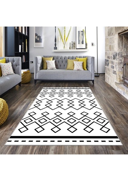 Geometrik Etnik Karo Desenli Dijital Baskı Yıkanabilir Kaymaz Taban Modern Salon Halısı ve Yolluk