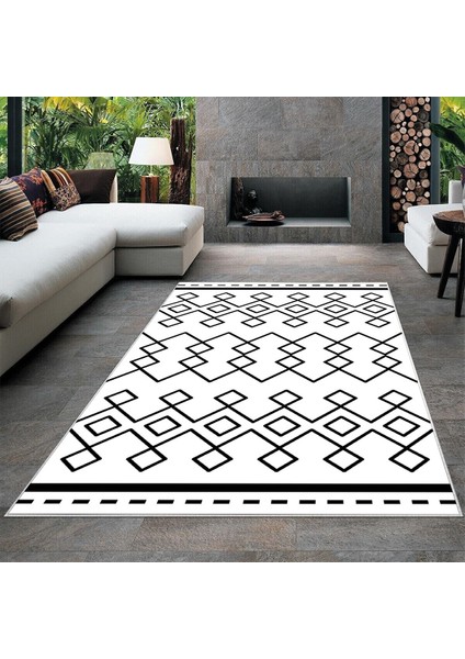 Geometrik Etnik Karo Desenli Dijital Baskı Yıkanabilir Kaymaz Taban Modern Salon Halısı ve Yolluk