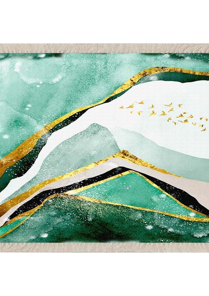 Kuş Desenli Mermer Gold Şeritli Halı Dijital Baskı Yıkanabilir Modern Salon Halısı ve Yolluk