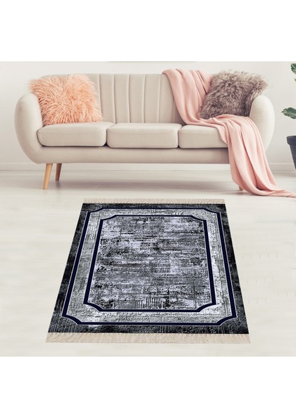 Batik Desenli Siyah Beyaz Dijital Baskı Yıkanabilir Kaymaz Taban Modern Salon Halısı ve Yolluk