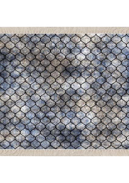 Geometrik Desenli Dijital Baskı Yıkanabilir Kaymaz Taban Modern Kilim Desen Salon Halı (Mavi)
