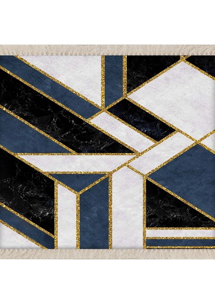 Geometrik Desenli Gold Şeritli Dijital Baskı Yıkanabilir Kaymaz Taban Modern Salon Halısı