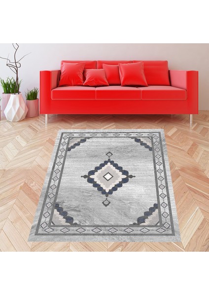 Geometrik Karo Desenli Göbekli Dijital Baskı Yıkanabilir Kaymaz Taban Modern Salon Halısı ve Yolluk