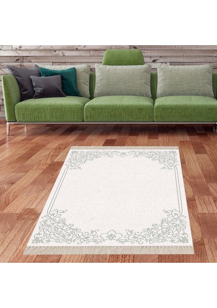Işleme Desenli Dijital Baskı Yıkanabilir Kaymaz Taban Modern Salon Halısı ve Yolluk (Yeşil)