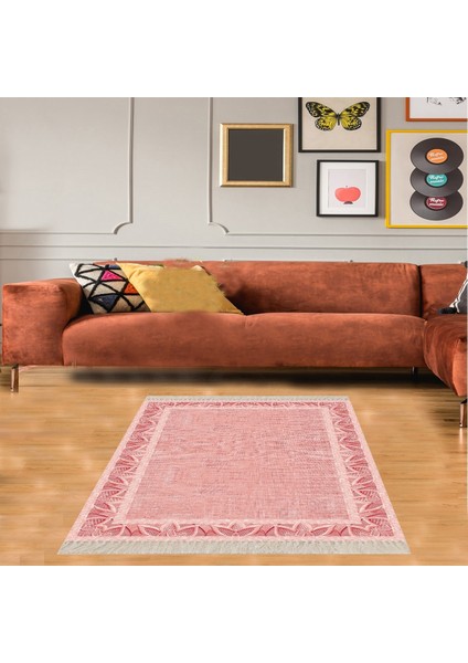 Nakış Desen Çerçeveli Dijital Baskı Yıkanabilir Kaymaz Taban Modern Salon Halısı ve Yolluk (Kırmızı)