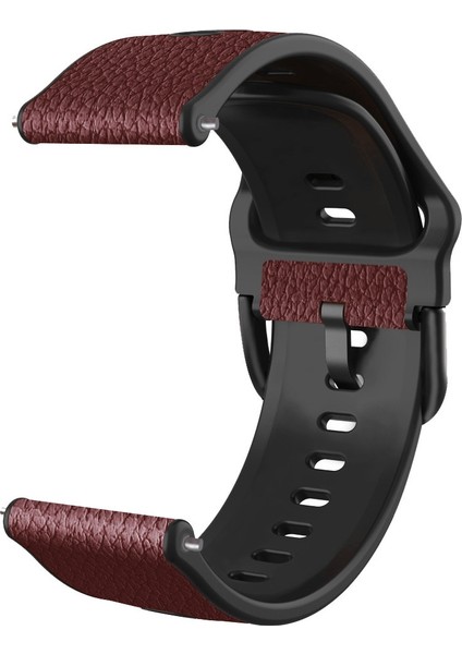 Tpu - Lychee Desen Deri Saat Kayışı Huawei Saat Gt Runner / Saat Gt 3 46 mm Koyu Kahverengi (Yurt Dışından)