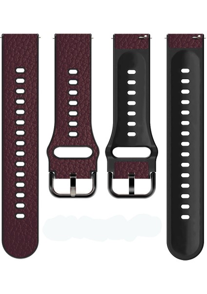 Tpu - Lychee Desen Deri Saat Kayışı Huawei Saat Gt Runner / Saat Gt 3 46 mm Koyu Kahverengi (Yurt Dışından)
