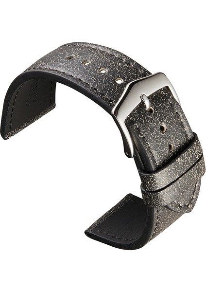 22 mm Küçük Kırık Doku Inek Derisi Kayış Siyah (Yurt Dışından)