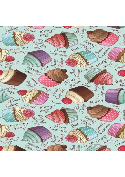 Cupcake Tatlı Desenli Dijital Baskılı Kaymaz Taban Yıkanabilir Leke Tutmaz Mutfak Halısı