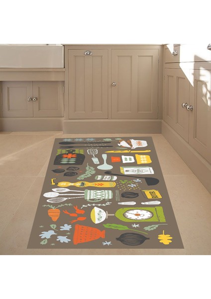 Kitchen Desenli Baharat Desen Dijital Baskılı Kaymaz Taban Yıkanabilir Leke Tutmaz Mutfak Halısı