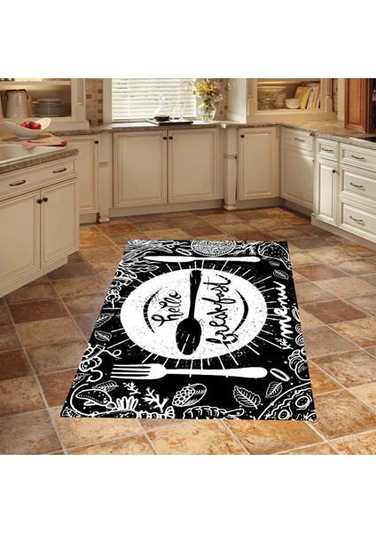 Kitchen Hello Breakfast Dijital Baskılı Kaymaz Taban Yıkanabilir Leke Tutmaz Mutfak Halısı