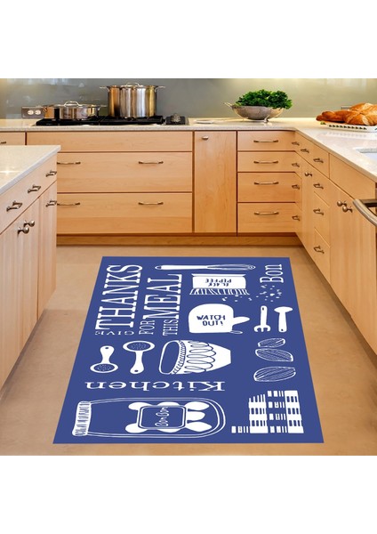 Kitchen Desenli Dijital Baskılı Kaymaz Taban Yıkanabilir Leke Tutmaz Mutfak Halısı