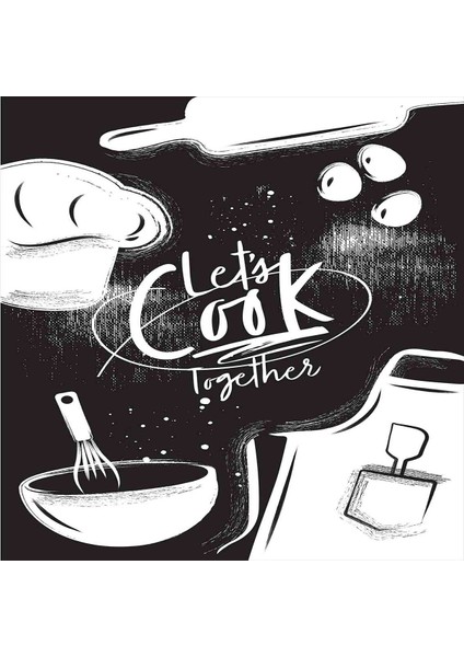 Let's Cook Together Dijital Baskı Yıkanabilir Kaymaz Taban Leke Tutmaz Mutfak Halısı ve Yolluk