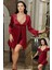 Imaj 4207 Dantelli Saten Gecelik Sabahlık Takım-Bordo 2