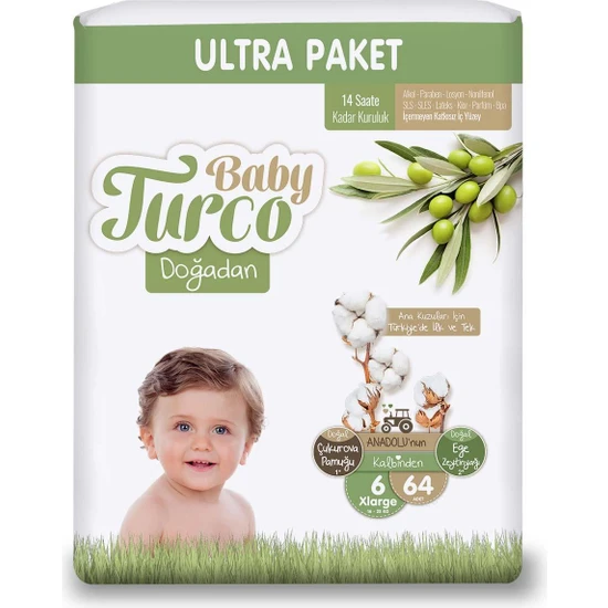 Baby Turco Doğadan Ultra Xl Bebek Bezi 16-25 kg 64'lü 6 Numara