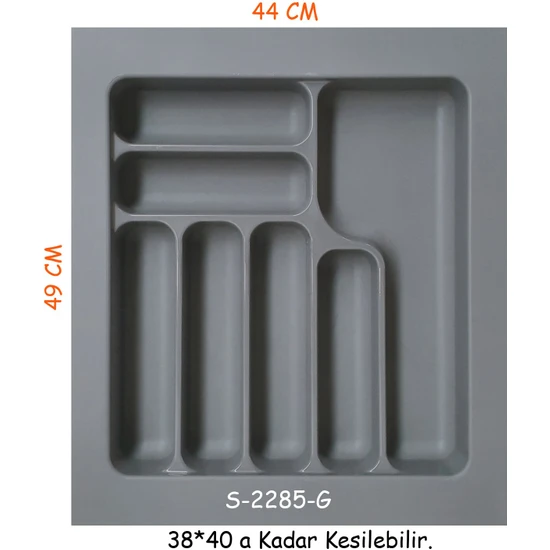 Starax S-2285-G Çekmece İçi Plastik Kaşıklık Gri En:44-37,5 D:49-40 cm. Arası Kesilir 7 Göz