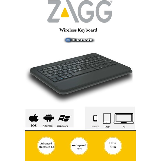 Zagg Folio iPad Air Pro PC/Laptop/Android/iOS Macbook Uyumlu Kablosuz Bluetooth Klavye