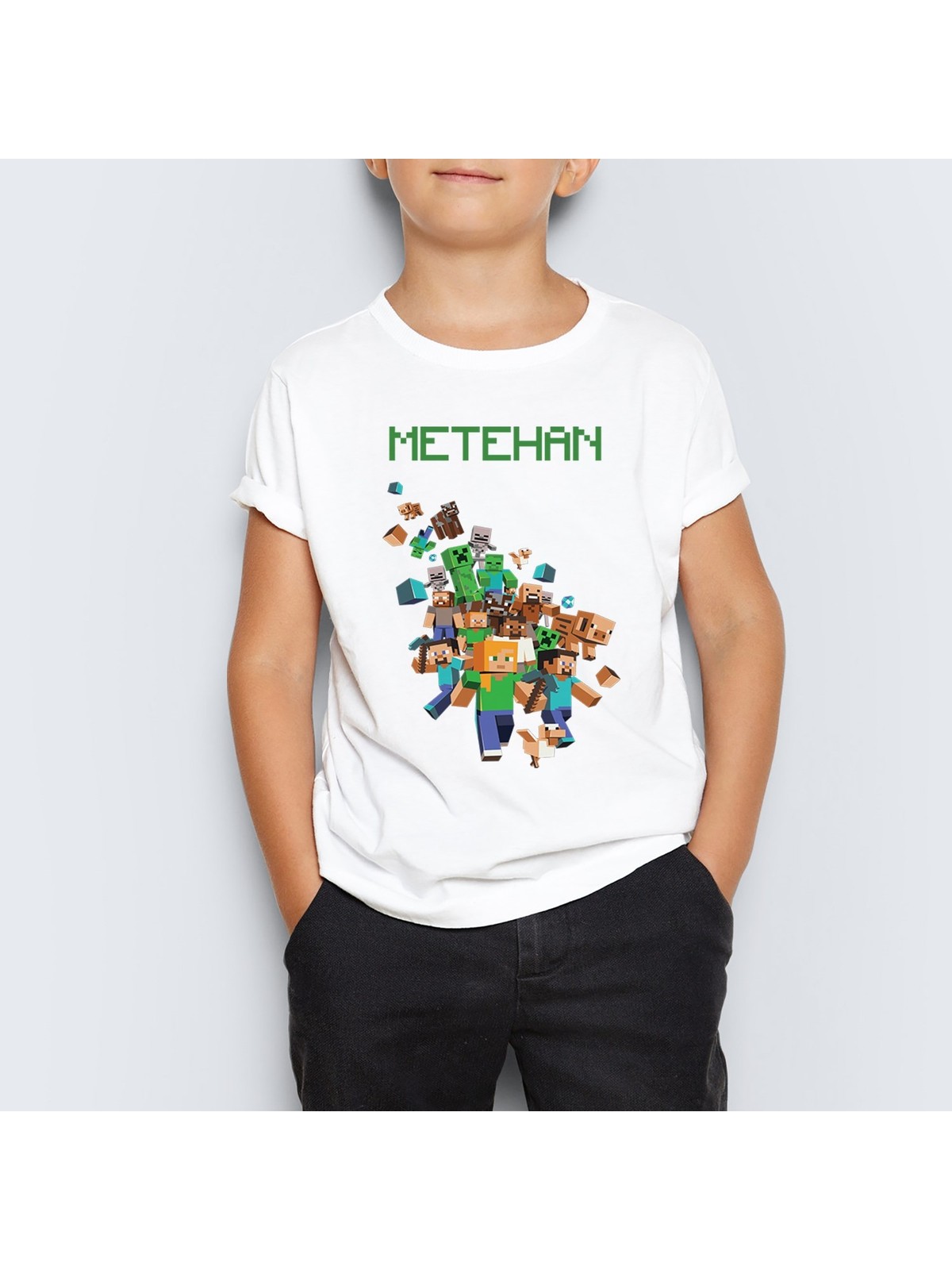 Morinna Isme Özel Minecraft Baskılı Çocuk Tişört T-Shirt Mr-02