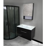 Alfa Banyo Siyah Inci Düşer Kapak Full Mdf 80 cm lavabolu banyo dolabı Aynalı Banyo dolabı