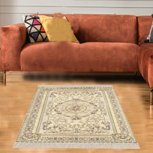 Bona Fortuna Çiçek Desenli Çerçeveli Dijital Baskı Yıkanabilir Kaymaz Taban Vintage Salon Halı ve Yolluk