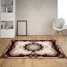 Bona Fortuna Osmanlı Motifler Desenli Etnik Dijital Baskı Yıkanabilir Kaymaz Taban Salon Halı ve Yolluk (Bordo)
