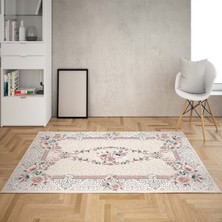 Bona Fortuna Çiçek Desenli Çiçekli Dijital Baskı Yıkanabilir Kaymaz Taban Vintage Salon Halısı ve Yolluk