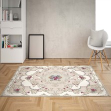 Bona Fortuna Çiçek Desenli Çiçekli Dijital Baskı Yıkanabilir Kaymaz Taban Vintage Salon Halısı ve Yolluk
