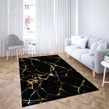 Bona Fortuna Mermer Desenli Gold Şeritli Dijital Baskı Yıkanabilir Kaymaz Taban Modern Salon Halısı ve Yolluk