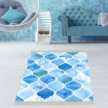 Bona Fortuna Turkuaz Damla Desenli Dijital Baskı Yıkanabilir Kaymaz Taban Leke Tutmaz Modern Salon Halısı Yolluk