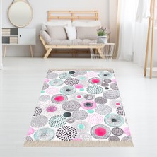 Bona Fortuna Renkli Hindiba Desenli Çiçekli Dijital Baskı Yıkanabilir Kaymaz Taban Modern Salon Halısı ve Yolluk