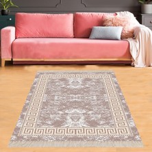 Bona Fortuna Geometrik Çerçeveli Batik Desenli Yıkanabilir Kaymaz Taban Leke Tutmaz Modern Salon Halısı ve Yolluk