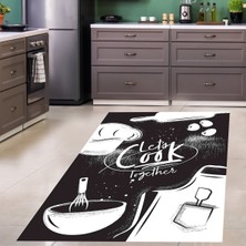 Bona Fortuna Let's Cook Together Dijital Baskı Yıkanabilir Kaymaz Taban Leke Tutmaz Mutfak Halısı ve Yolluk