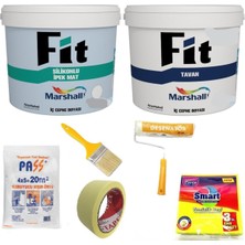 Marshall Fit Silikonlu Ipek Mat Iç Cephe Boyası 20KG + Fit Tavan Boyası 17,5 kg + 5 Parça Boyama Seti