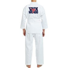 Top Glory Fitilli Beyaz Yaka Baskılı A10 Taekwondo Elbisesi Dobok