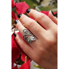 Fildişi Aksesuar Antik Gümüş Kaplama Spiral Şekilli El Yapımı Ayarlanabilir Kadın Yüzük