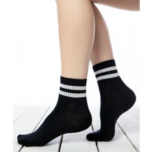 Unlimited Legwear Beyaz Çizgili Siyah Tenis Çorabı