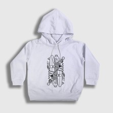 Presmono Unisex Çocuk Beyaz Surfer Kings Kral Kapüşonlu Sweatshirt