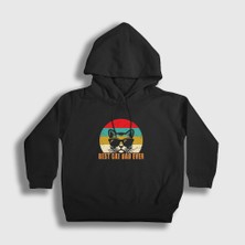 Presmono Unisex Çocuk Siyah Best Cat Dad Ever Kedi Kapüşonlu Sweatshirt