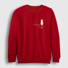 Presmono Unisex Kırmızı Cat On The Wall Kedi Sweatshirt