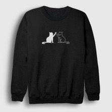 Presmono Unisex Siyah Black And White Cats Kedi Sweatshirt