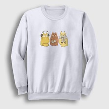 Presmono Unisex Beyaz Cat Brothers Kedi Sweatshirt