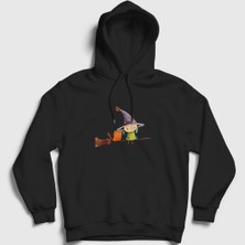 Presmono Unisex Siyah Cat And Witch Kedi Kapüşonlu Sweatshirt