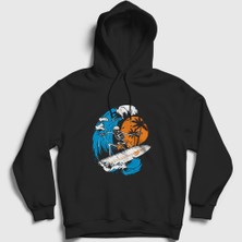 Presmono Unisex Siyah Surfer Skeleton Kapüşonlu Sweatshirt