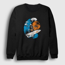 Presmono Unisex Siyah Surfer Skeleton Sweatshirt