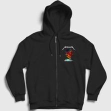 Presmono Unisex Siyah Hardwired Metallica Fermuarlı Kapüşonlu Sweatshirt