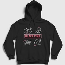 Presmono Unisex Siyah Tanda Tangan Blackpink Kapüşonlu Sweatshirt