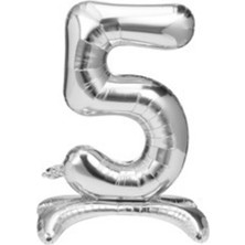 Bal10 Dünyası 5 Yaş Gümüş Renkli Ayaklı Folyo Balon Rakam 32 Inç 80 cm